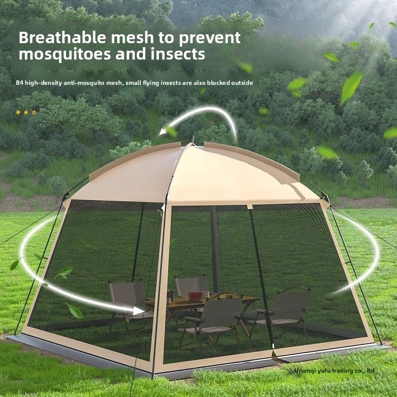 Large Outdoor Camping Tent Canopy with Mosquito Net - 4-6 Person Sun Protection Mesh Awning Gazebo for Summer Garden & Camping