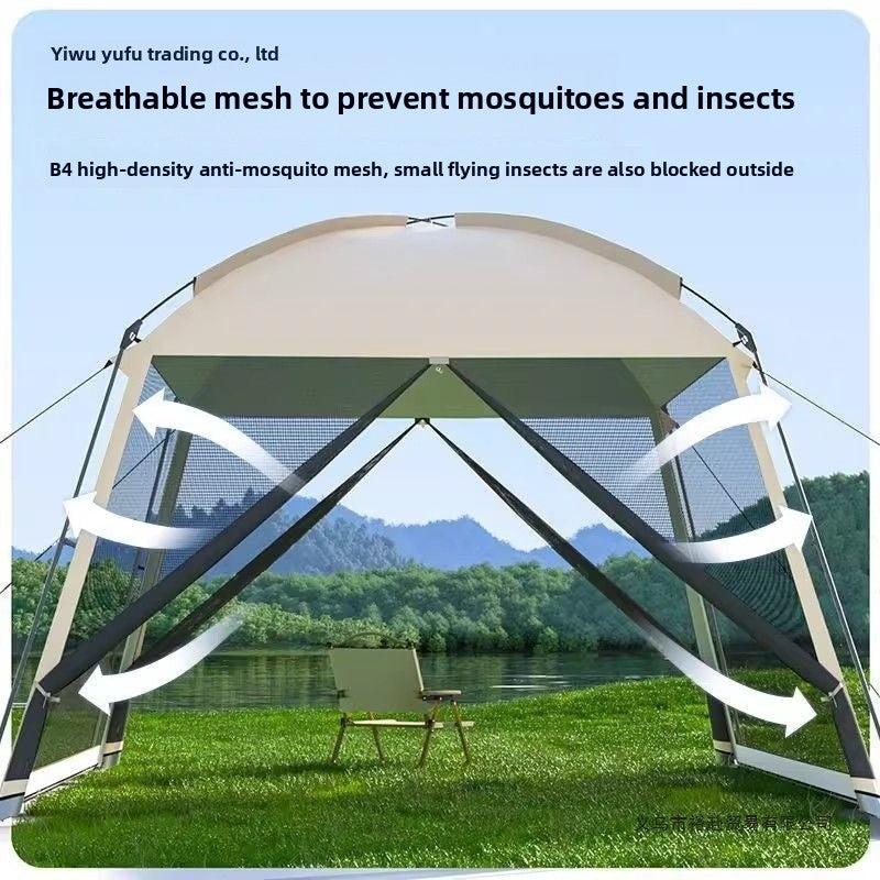 Large Outdoor Camping Tent Canopy with Mosquito Net - 4-6 Person Sun Protection Mesh Awning Gazebo for Summer Garden & Camping