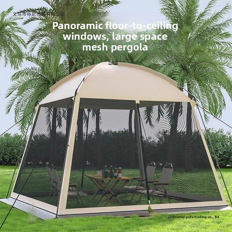 Large Outdoor Camping Tent Canopy with Mosquito Net - 4-6 Person Sun Protection Mesh Awning Gazebo for Summer Garden & Camping