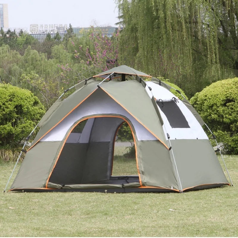 Automatic 3-4 Person Camping Tent - Quick Open Waterproof & UV Resistant Family Travel Tent with 2 Doors & 2 Windows