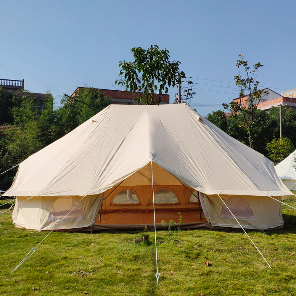 Emperor Heavy Canvas Glamping Bell Tent - 6x4m Twin Poles Luxury Mongolian Yurt Tent for Outdoor Events & Family Camping