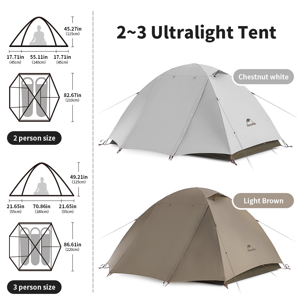 Naturehike 2-3 Person Waterproof Camping Tent - UPF50+ Ultralight Portable Sun Shelter for Hiking & Trekking