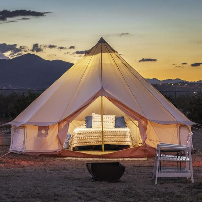 Luxury Waterproof Outdoor Glamping Bell Tent - 4-Season Canvas Yurt Tent for Family Camping & Backyard Resort