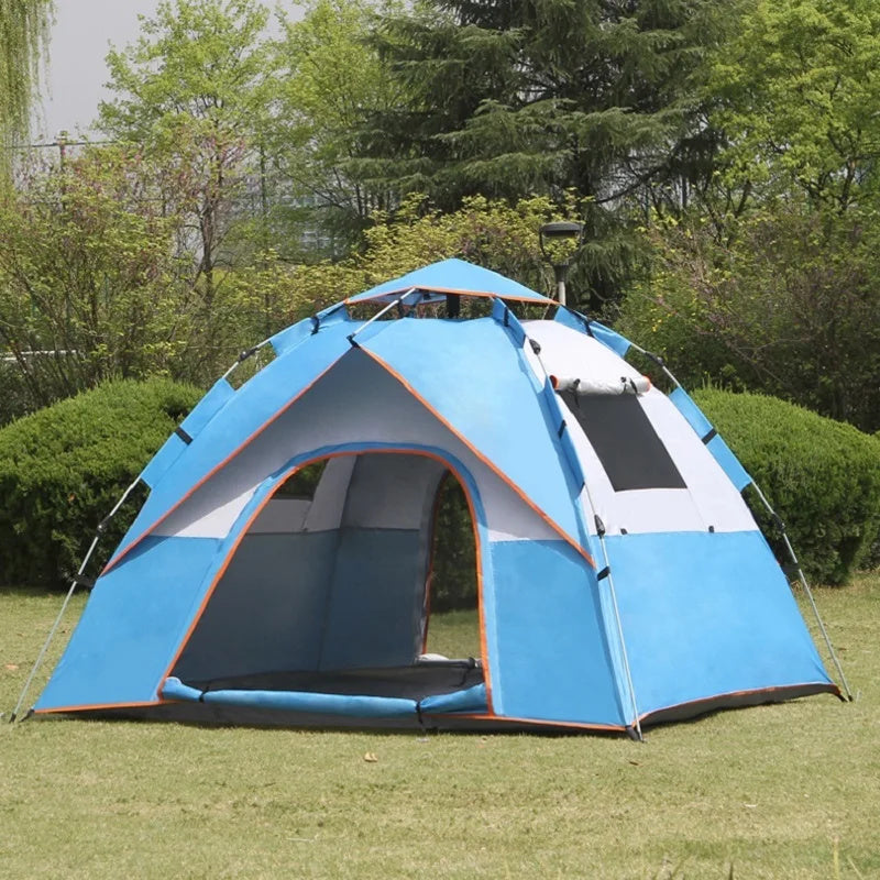Automatic 3-4 Person Camping Tent - Quick Open Waterproof & UV Resistant Family Travel Tent with 2 Doors & 2 Windows