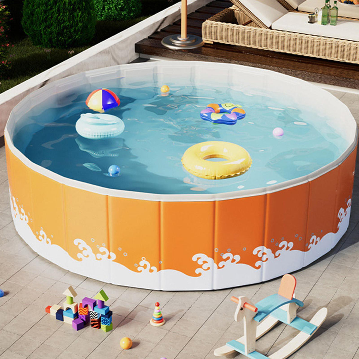 Non-Inflatable Folding Swimming Pool - Portable Round Above Ground Kids & Pet Pool for Backyard Outdoor Water Fun