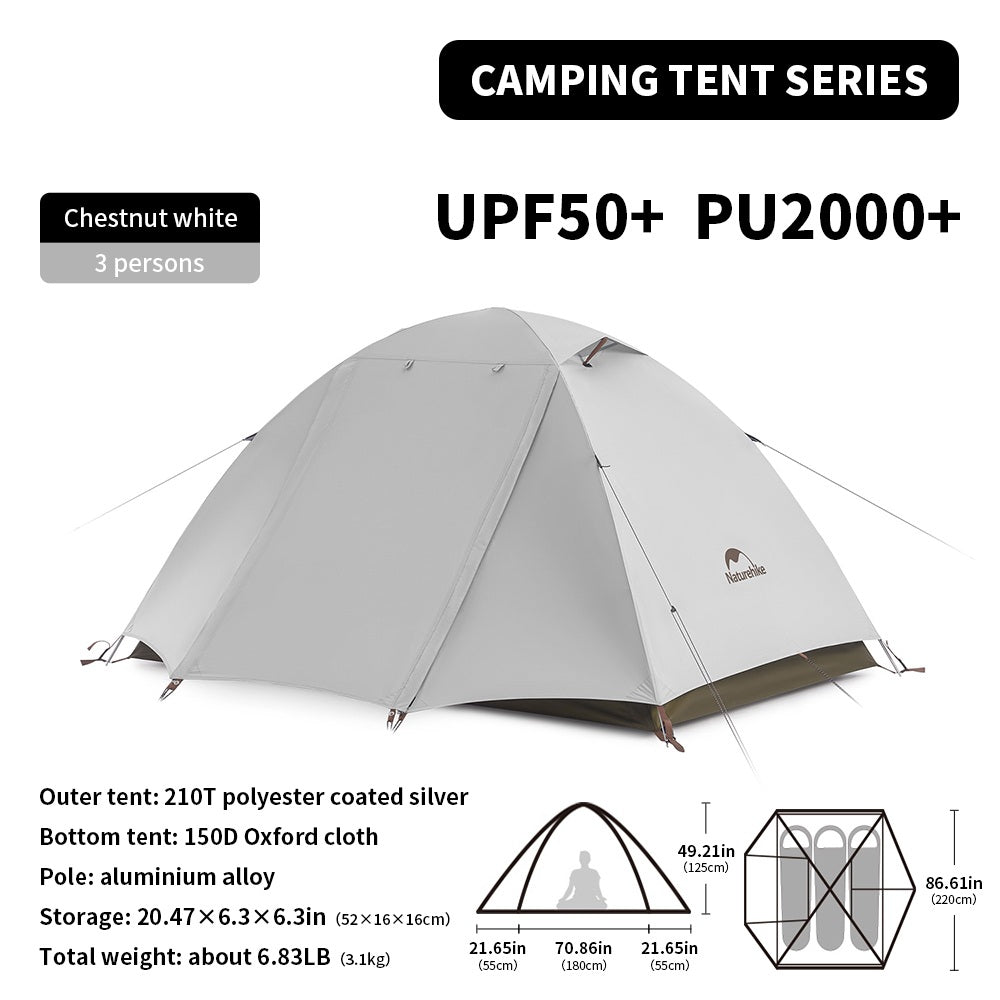Naturehike 2-3 Person Waterproof Camping Tent - UPF50+ Ultralight Portable Sun Shelter for Hiking & Trekking