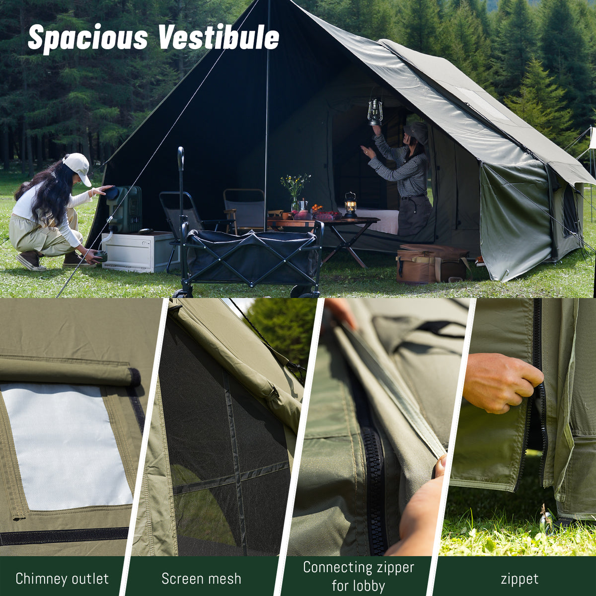 PAKICETUS 8-Person Inflatable Glamping Tent - Quick Setup Blow Up Air Tent with Extra-Large Canopy Living Room & Mesh Windows