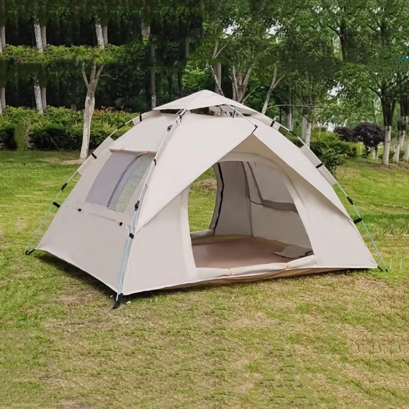 Automatic 3-4 Person Camping Tent - Quick Open Waterproof & UV Resistant Family Travel Tent with 2 Doors & 2 Windows