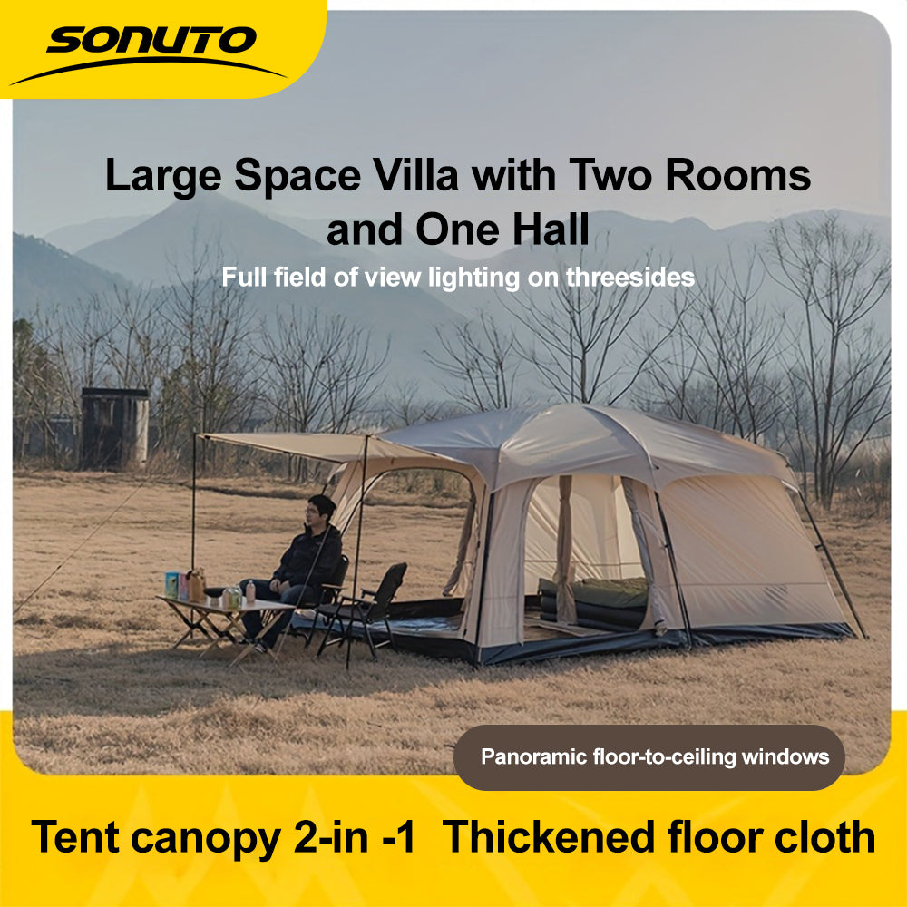 Large Outdoor Camping Tent Canopy with Mosquito Net - 4-6 Person Sun Protection Mesh Awning Gazebo for Summer Garden & Camping