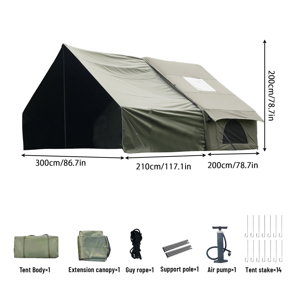 PAKICETUS 8-Person Inflatable Glamping Tent - Quick Setup Blow Up Air Tent with Extra-Large Canopy Living Room & Mesh Windows