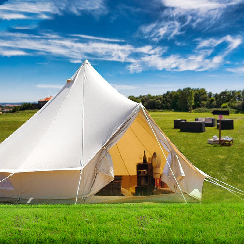Luxury Waterproof Outdoor Glamping Bell Tent - 4-Season Canvas Yurt Tent for Family Camping & Backyard Resort