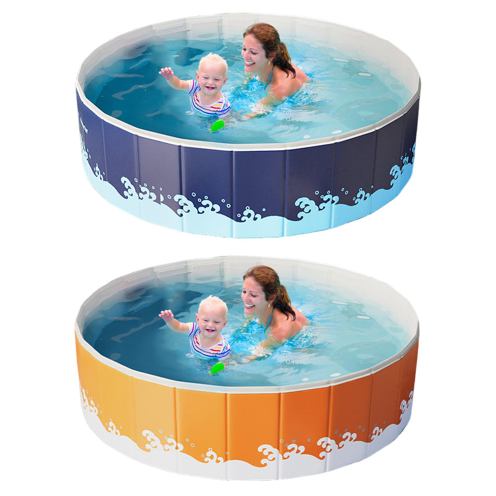 Non-Inflatable Folding Swimming Pool - Portable Round Above Ground Kids & Pet Pool for Backyard Outdoor Water Fun