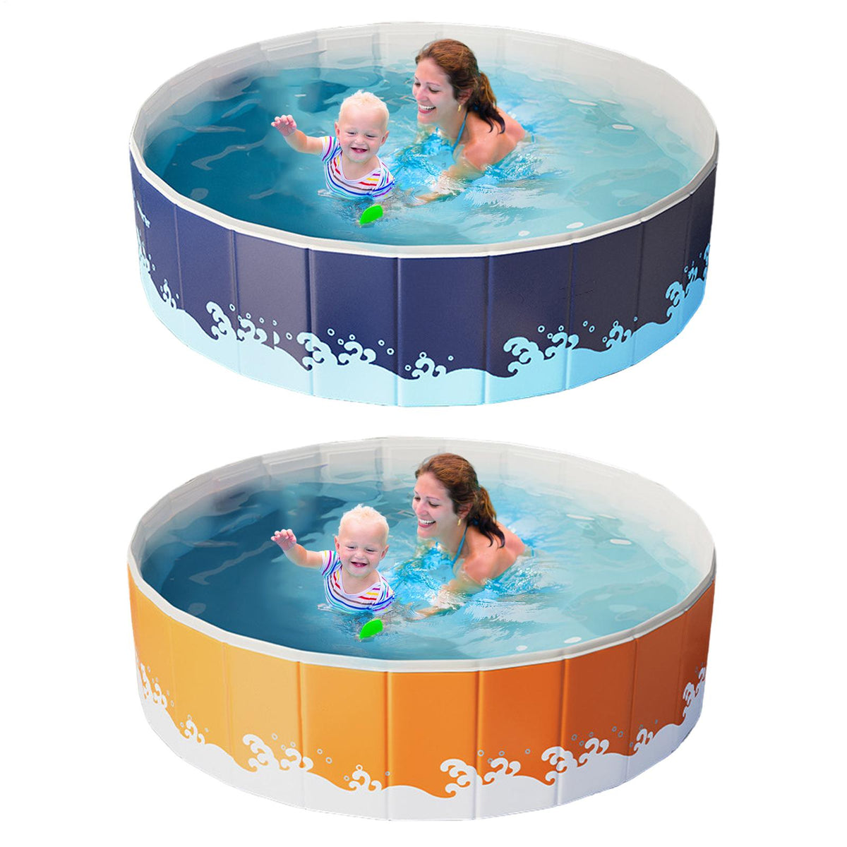 Non-Inflatable Folding Swimming Pool - Portable Round Above Ground Kids & Pet Pool for Backyard Outdoor Water Fun
