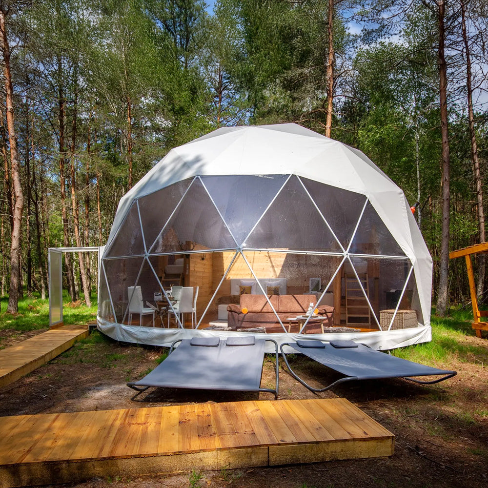 6M Luxury Geodesic Dome Tent - Waterproof PVC Glamping Dome Starry Sky Spherical Tent for Outdoor Hotel Resort & Living Accommodation