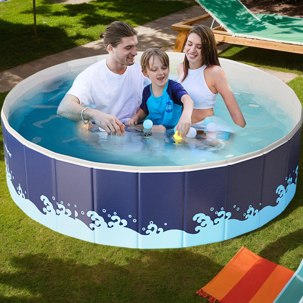 Non-Inflatable Folding Swimming Pool - Portable Round Above Ground Kids & Pet Pool for Backyard Outdoor Water Fun